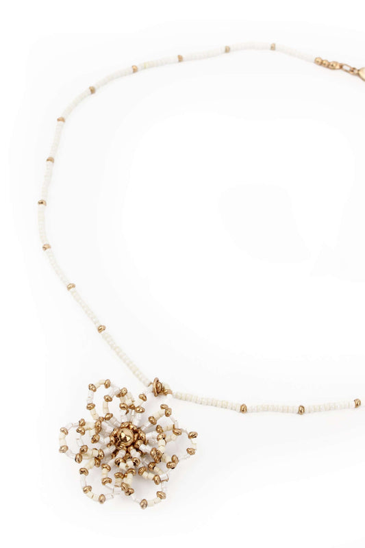 Cream Flower Beaded Necklace