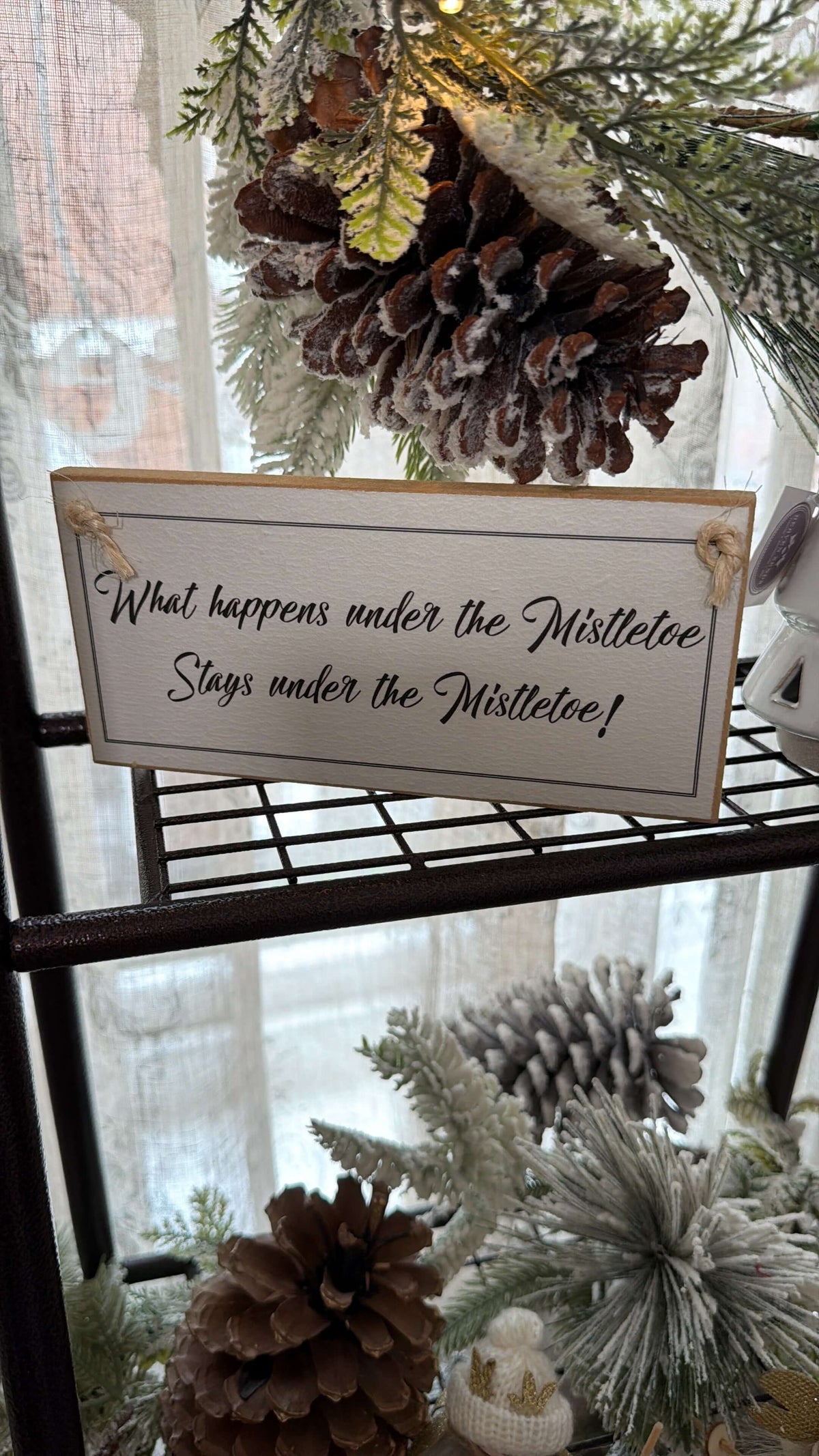 "What happens under the mistletoe" Novelty Sign