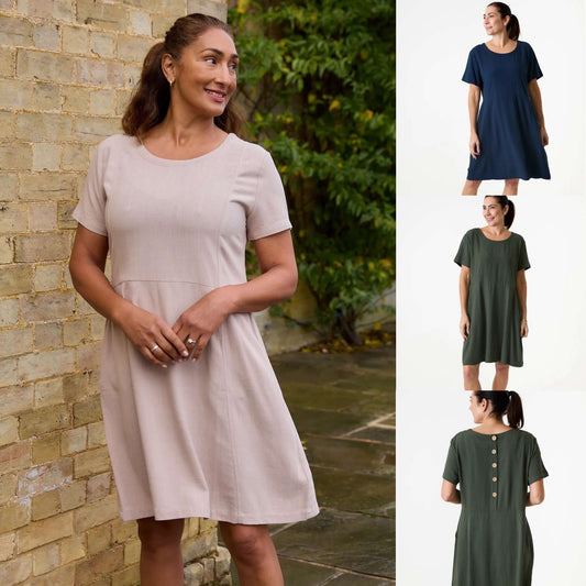 Jane Eliz - Linen Viscose Panelled Knee Length Dress