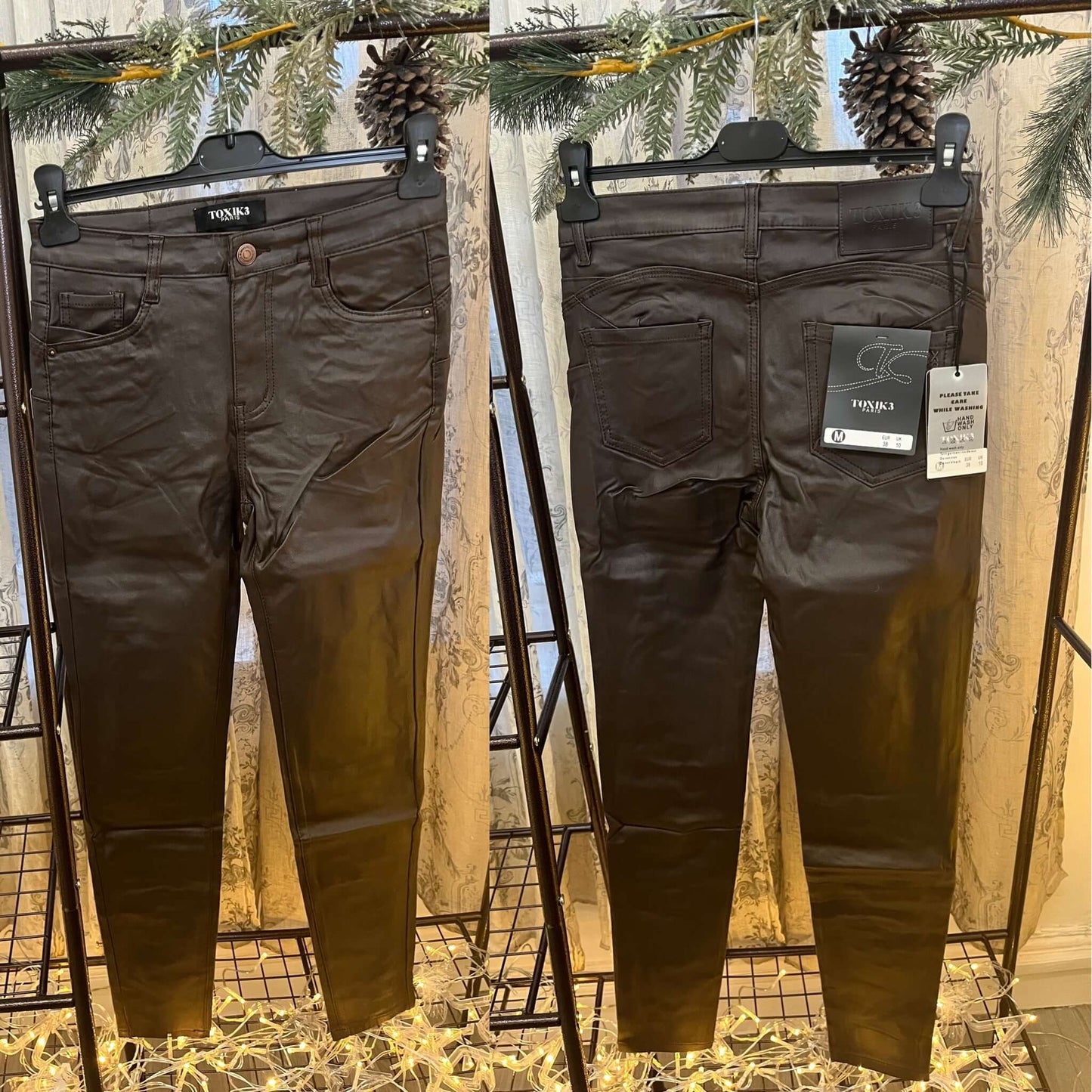 Toxik - Chocolate Stretchy Leather Look Jeans