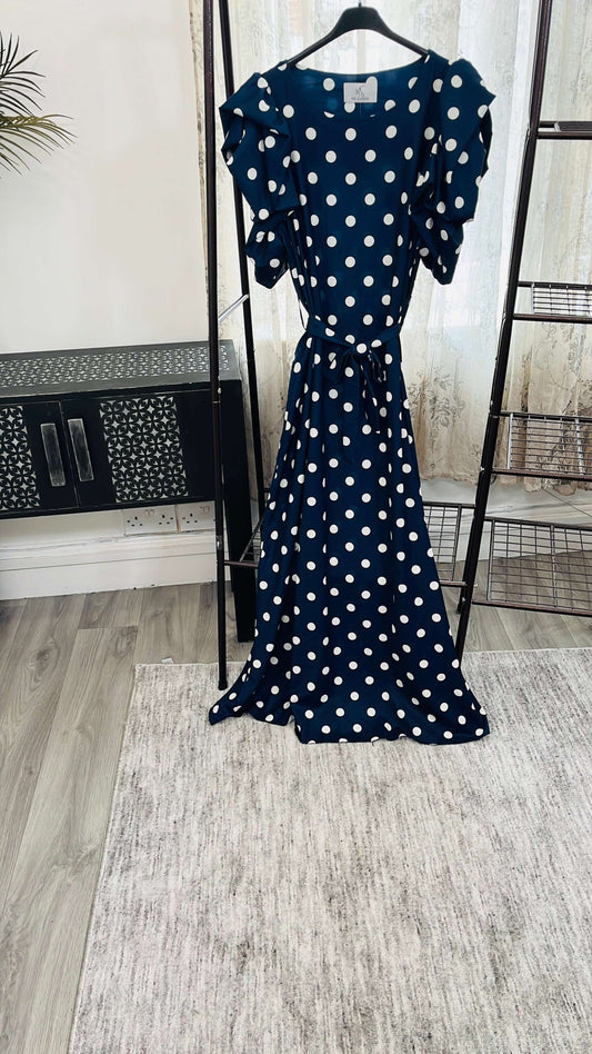 Polka Dot Frill Sleeve Maxi Dress
