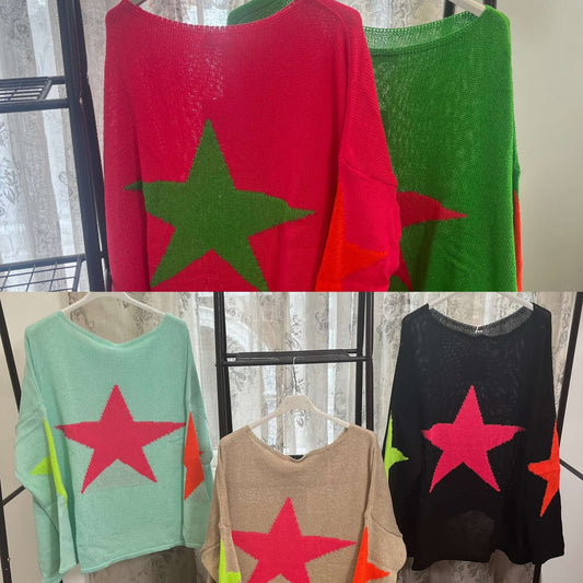 Star Back Lightweight Knit Jumper - Cotton Mix