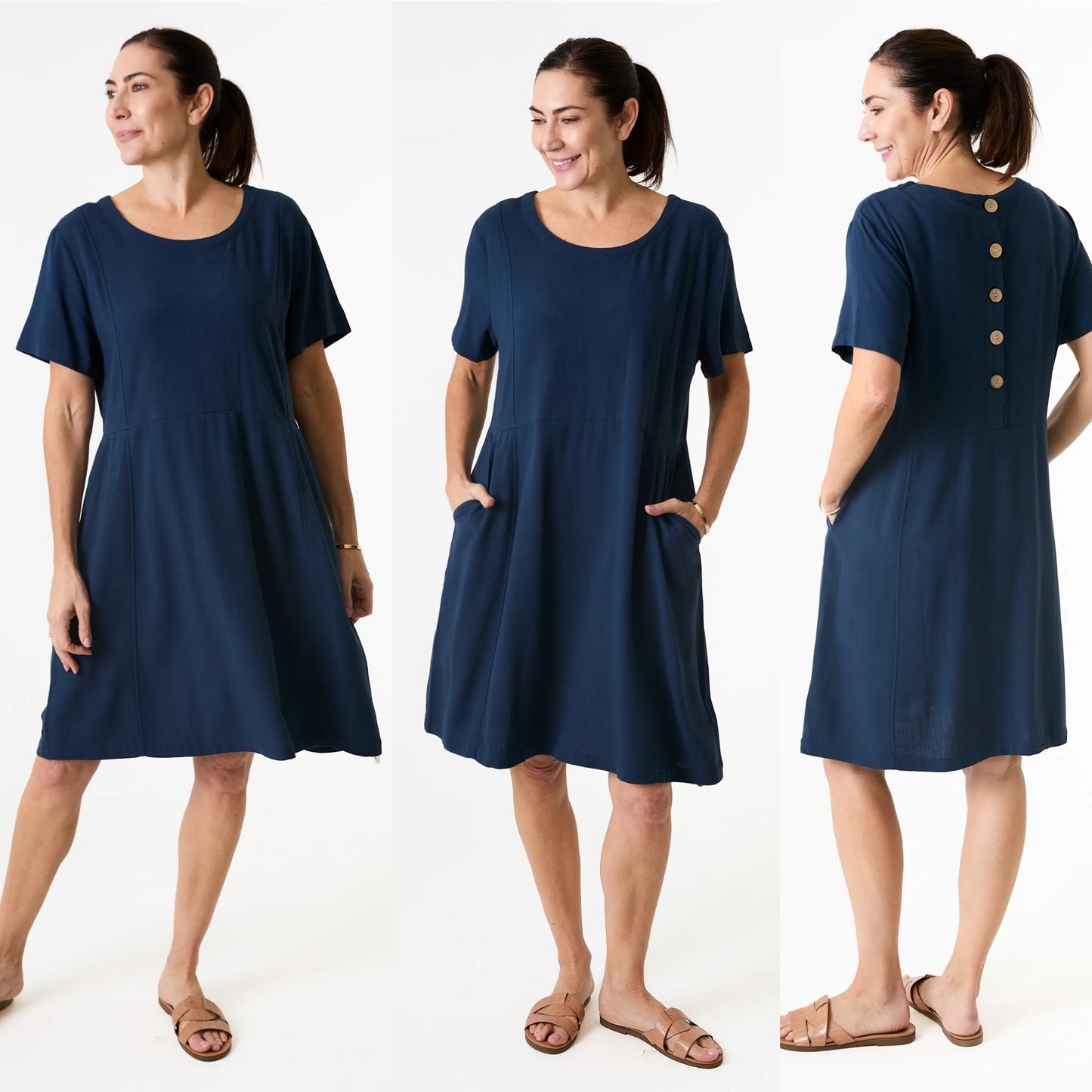 Jane Eliz - Linen Viscose Panelled Knee Length Dress