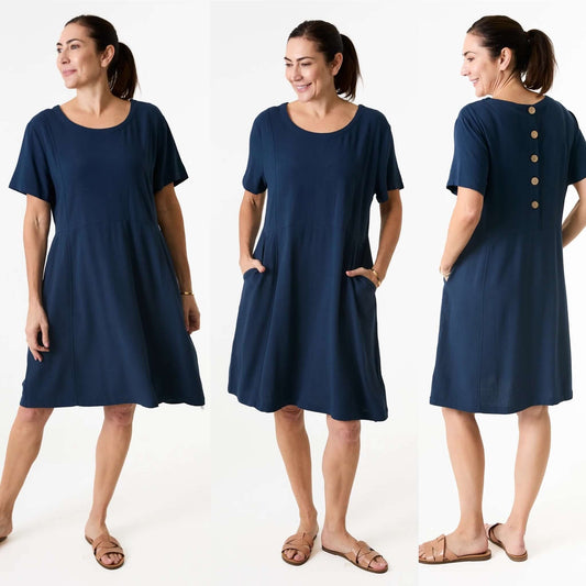 Jane Eliz - Linen Viscose Panelled Knee Length Dress