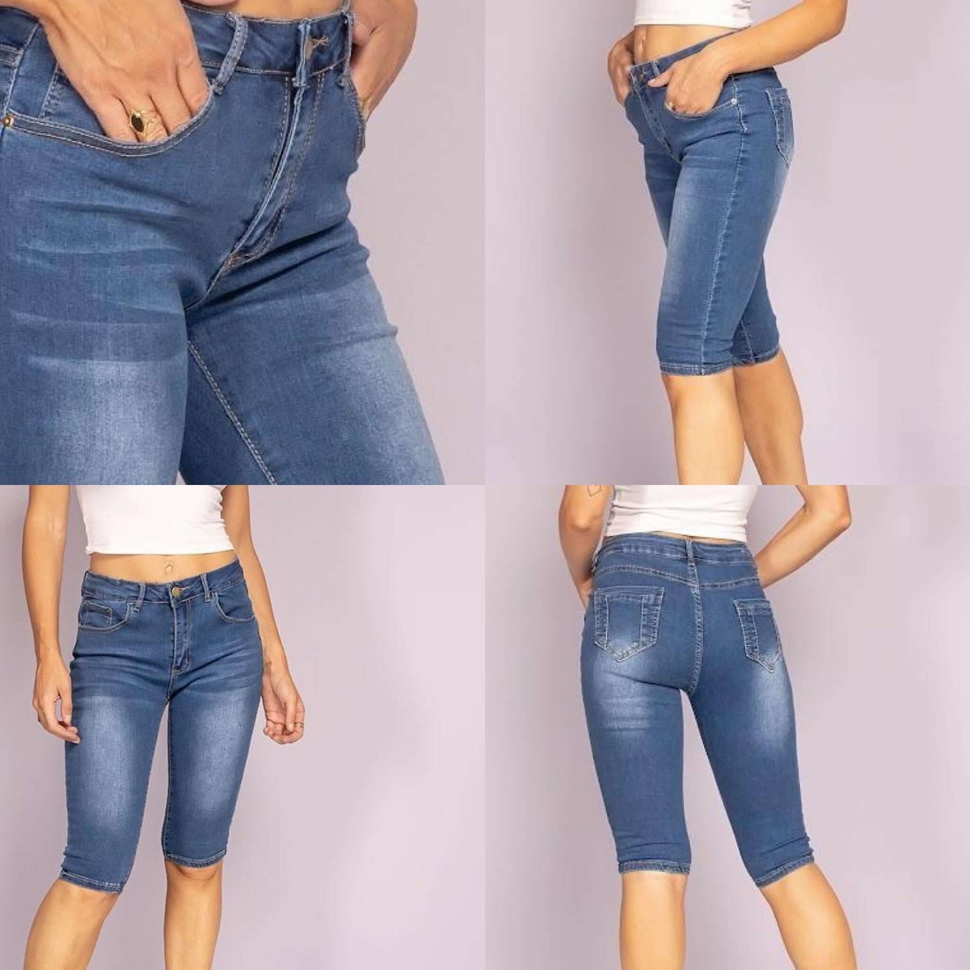 Mid Wash Denim Knee Length Jeans