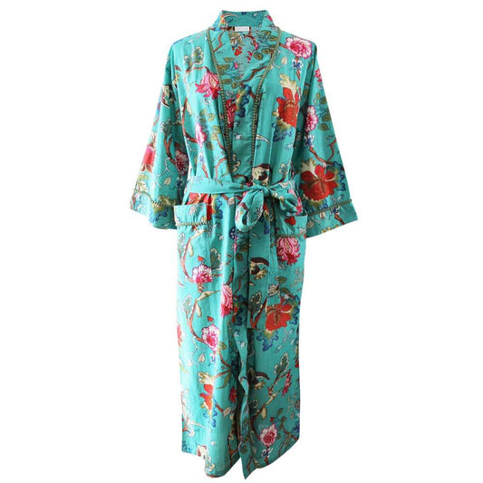 Powellcraft - Teal Exotic Flower Print Dressing Gown