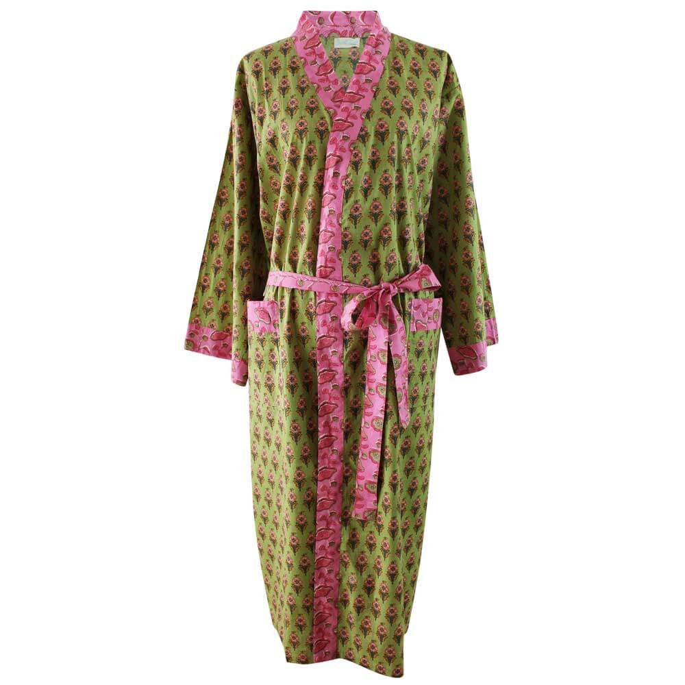 Powellcraft - Lime Green & Pink Small Block Print Dressing Gown