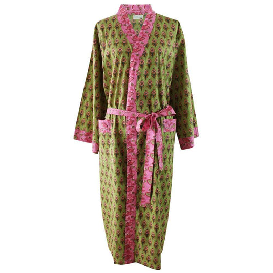 Powellcraft - Lime Green & Pink Small Block Print Dressing Gown