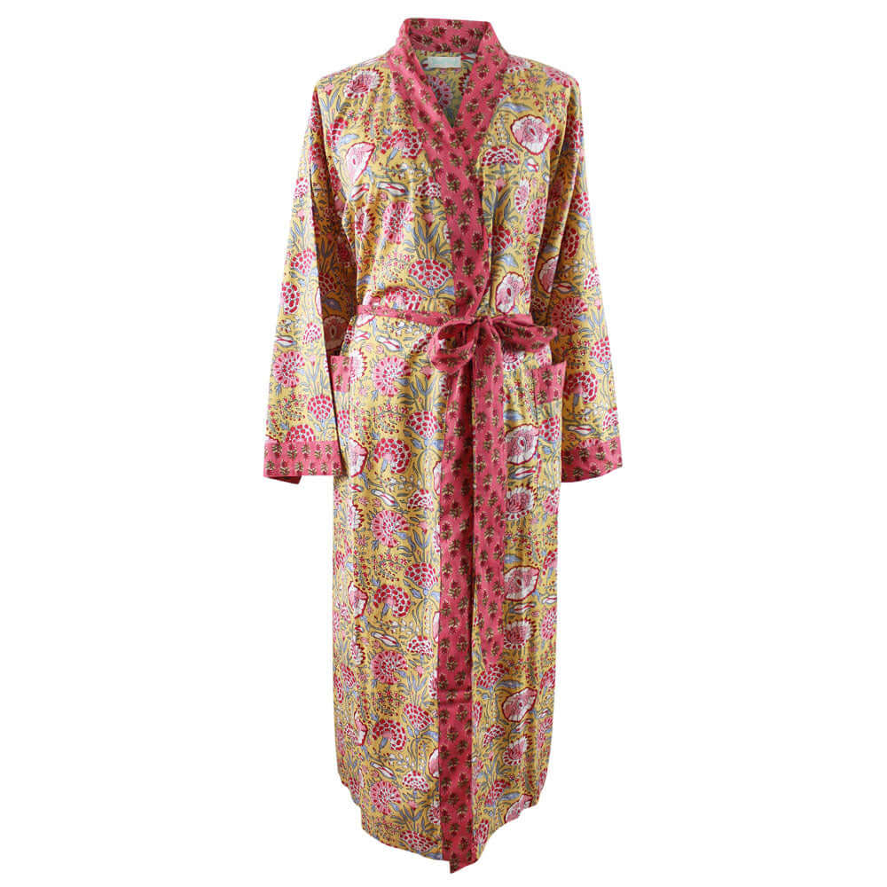 Powellcraft - Yellow & Pink Carnation Print Dressing Gown