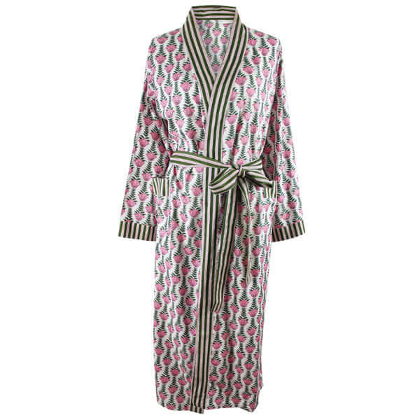 Powellcraft - Pink & Green Damask Style Floral Print Dressing Gown