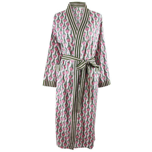 Powellcraft - Pink & Green Damask Style Floral Print Dressing Gown