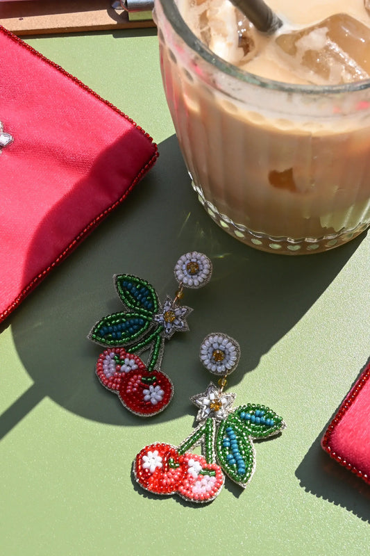 Summer Cherry Beaded Earrings