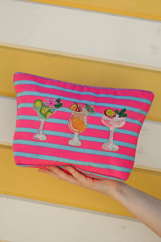 Multi Cocktail Large Stripe Pouch Bag
