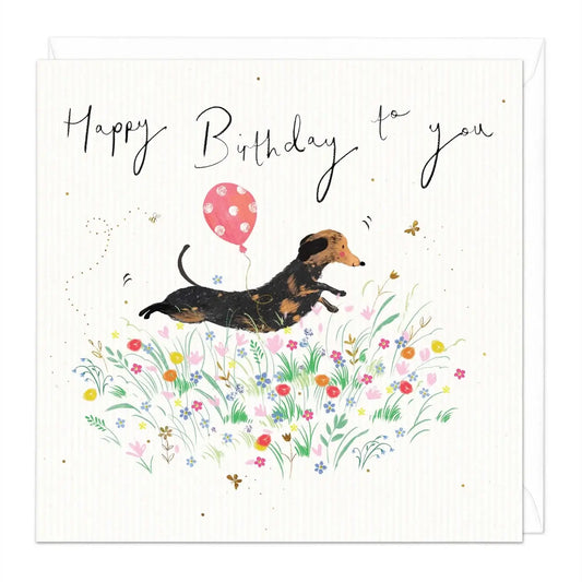 Sausage Dog Floral Happy Birthday to you