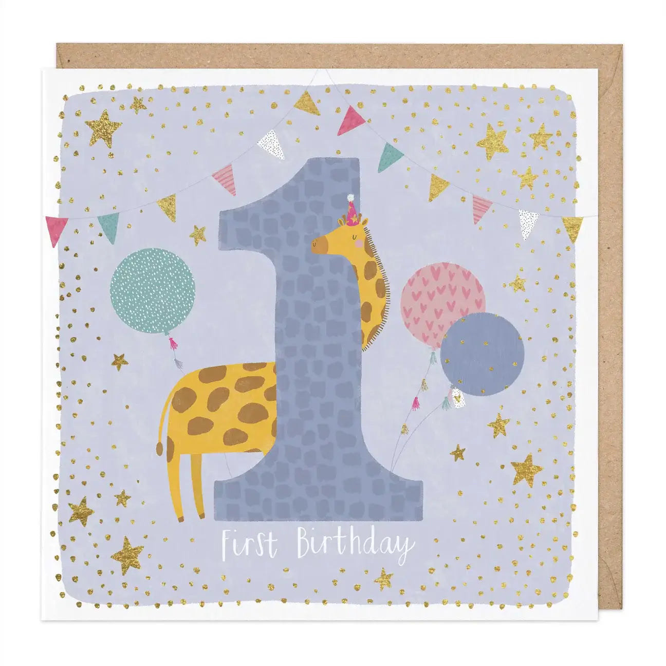 Giraffe First Birthday Card