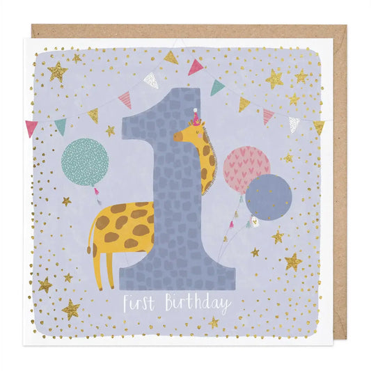 Giraffe First Birthday Card