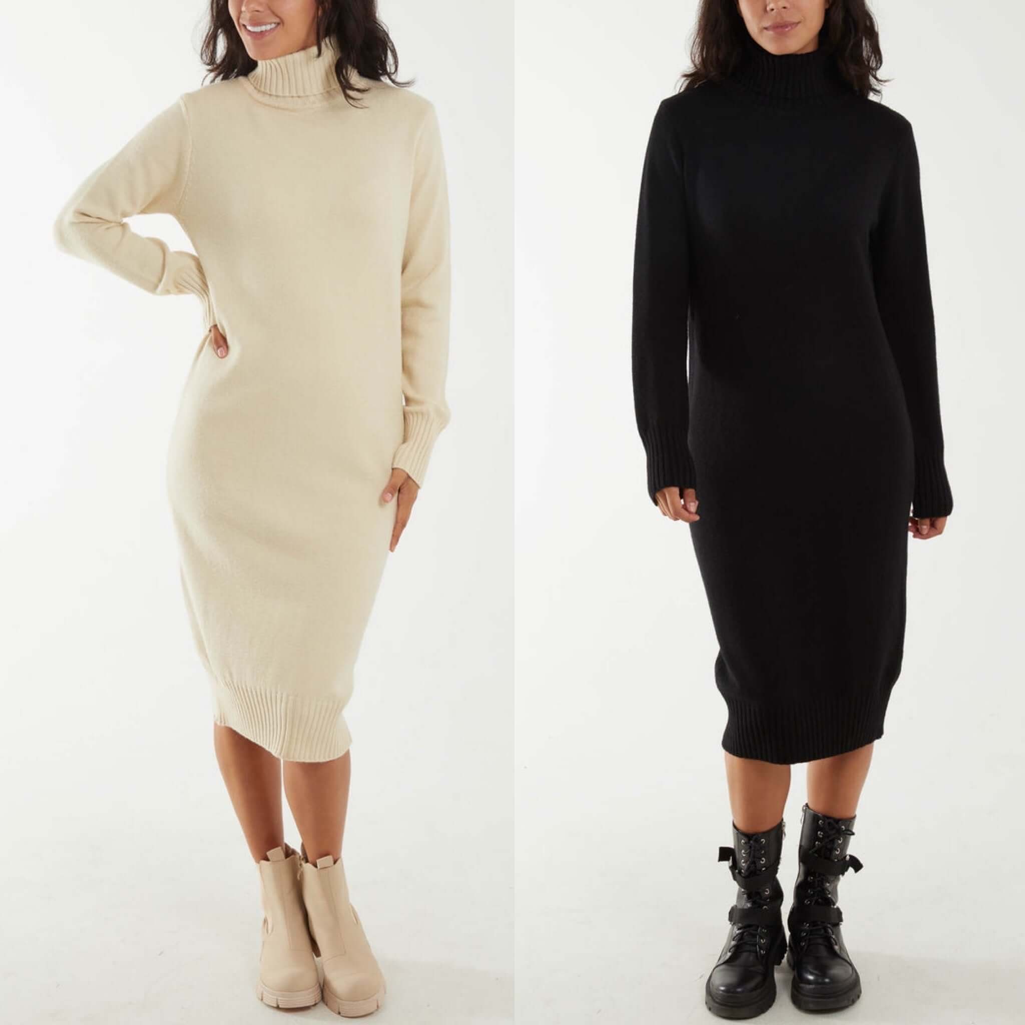 Carys Soft Knit Roll Neck Midi Jumper Dress