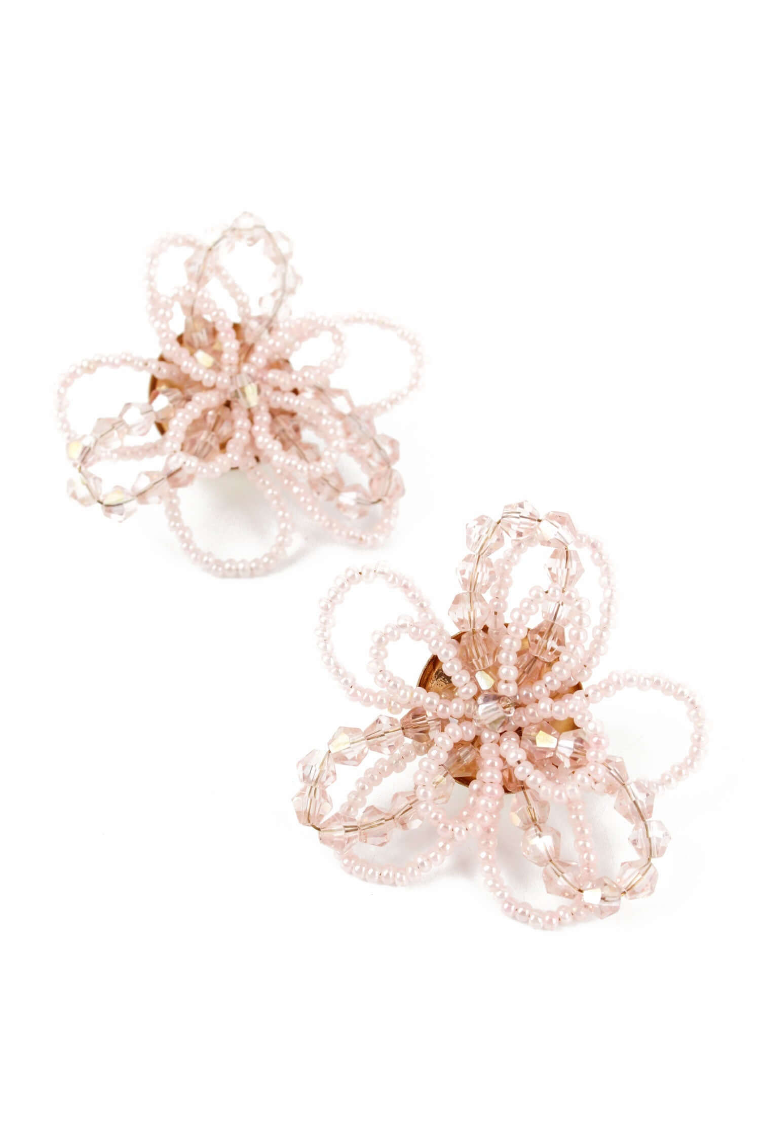 Pink Flower Beaded 3D Earrings