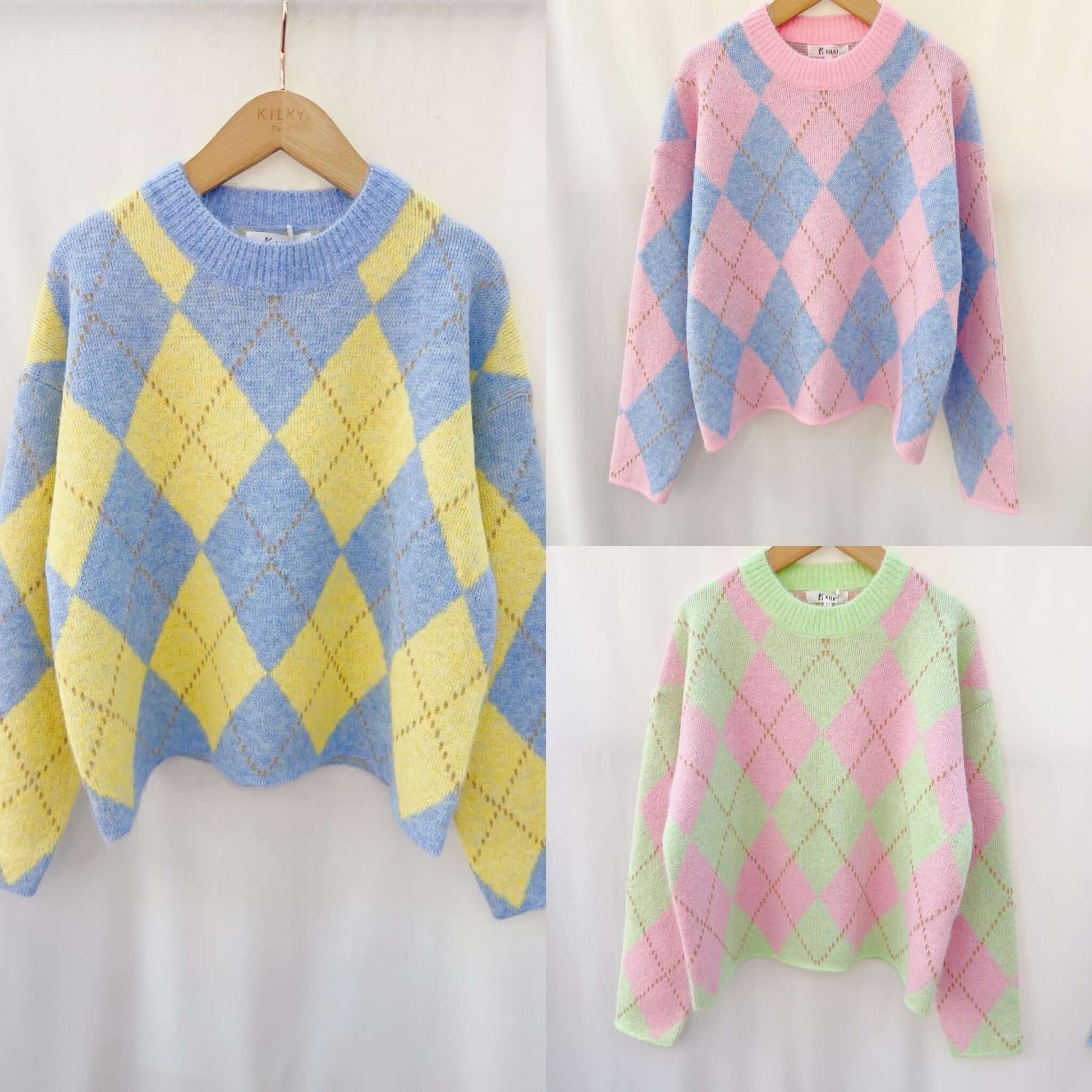 Ladies Argyle Boxy Jumper