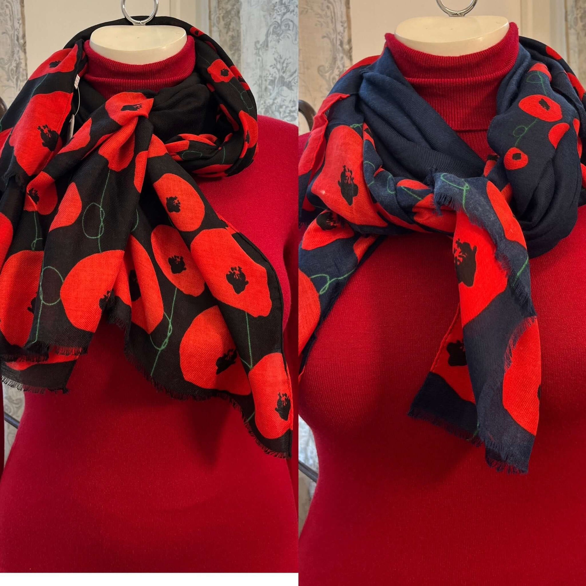 Soft Poppy Print Scarves - 2 Colourways