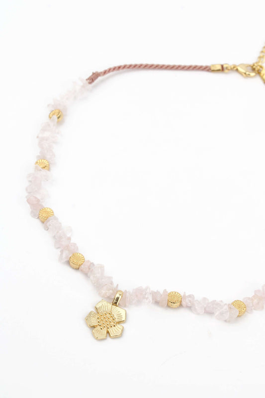 Flower Pendant On Pink Stone Necklace