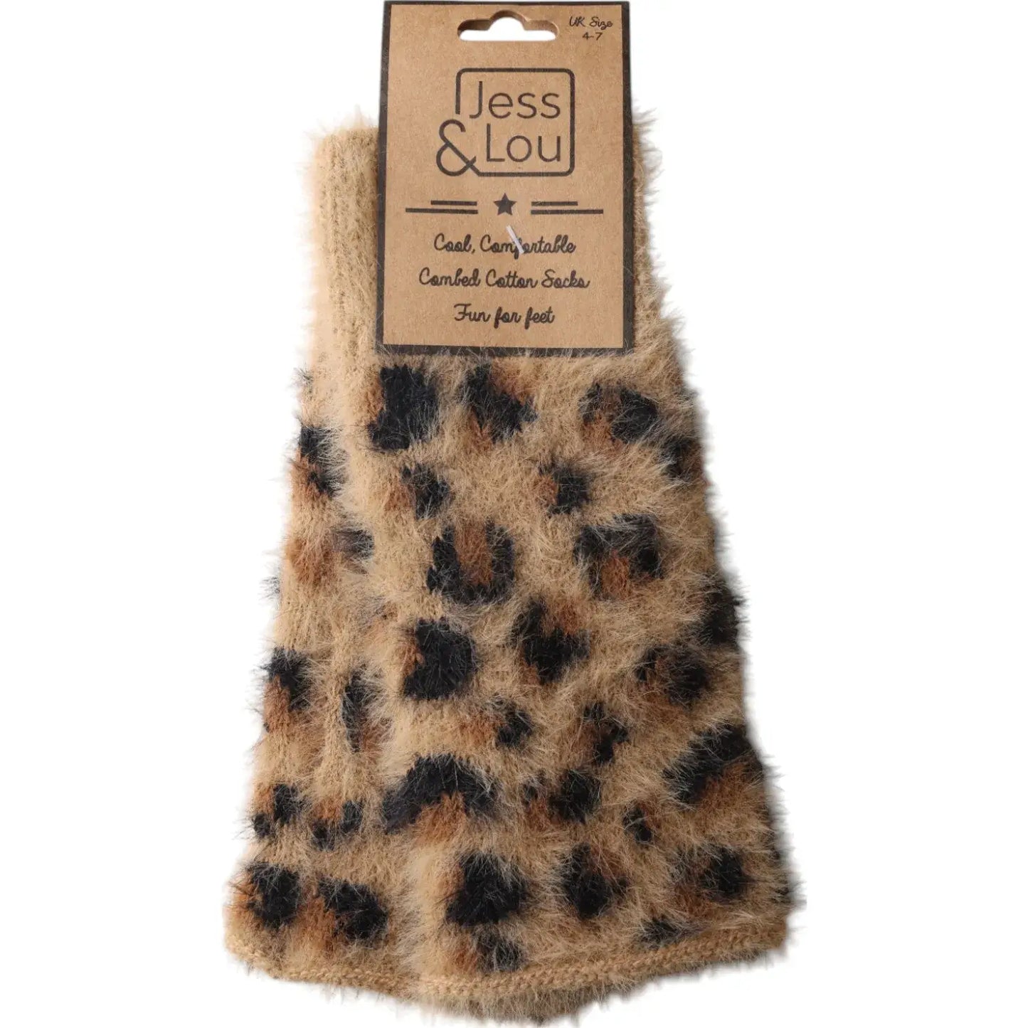 Jess & Lou - Leopard Fluffy Knit Fingerless Gloves