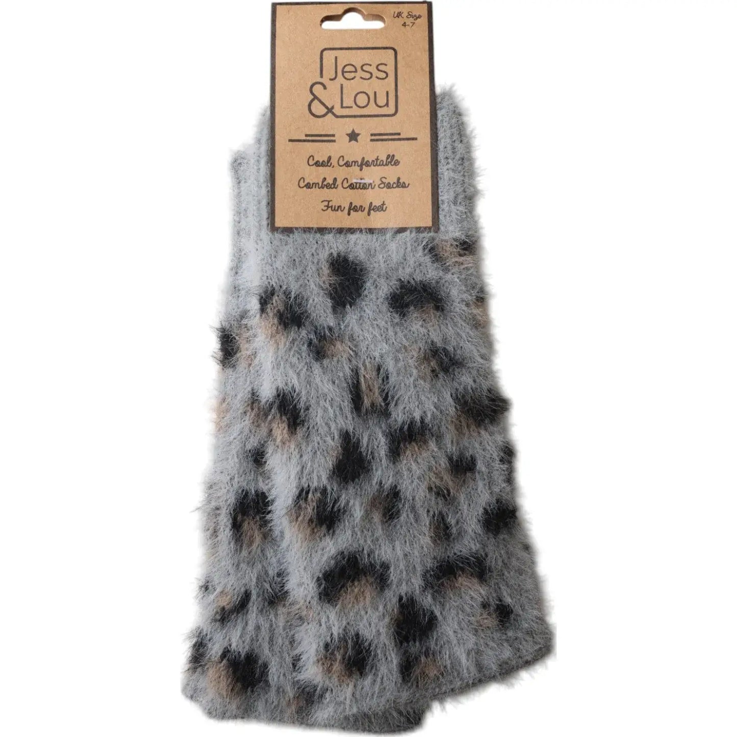 Jess & Lou - Leopard Fluffy Knit Fingerless Gloves