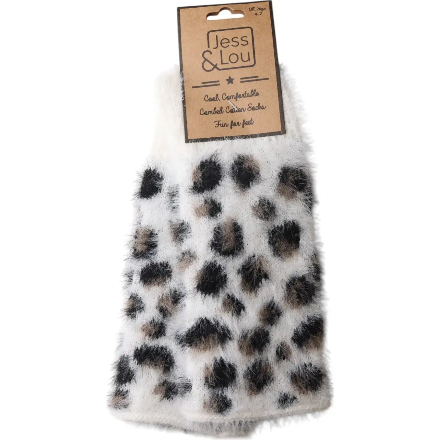 Jess & Lou - Leopard Fluffy Knit Fingerless Gloves