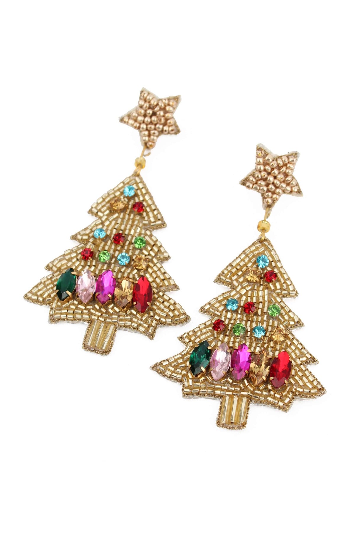 Gold and rainbow Christmas Tree Earrings
