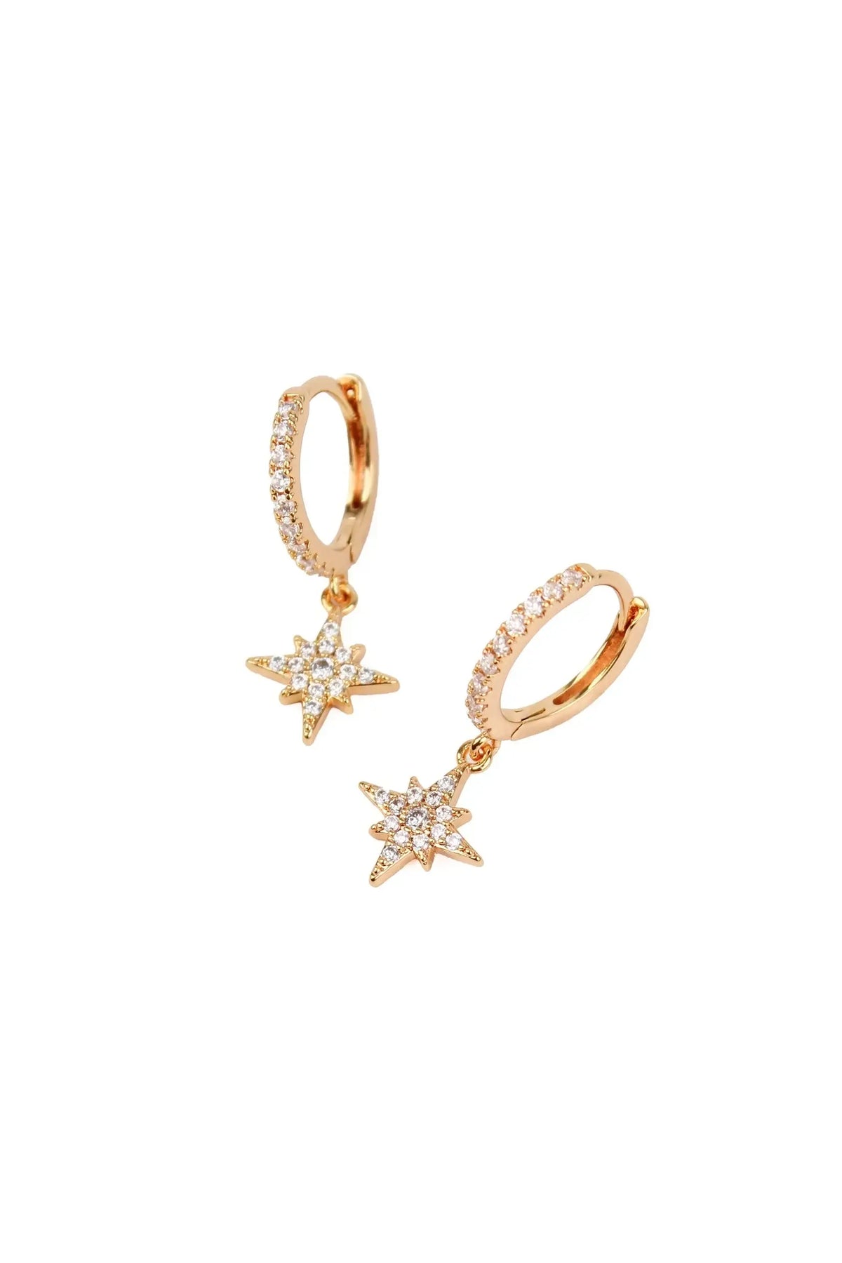 Gold CZ Star Huggie Earrings