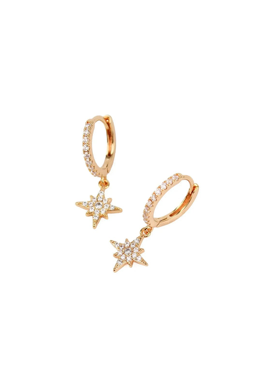Gold CZ Star Huggie Earrings