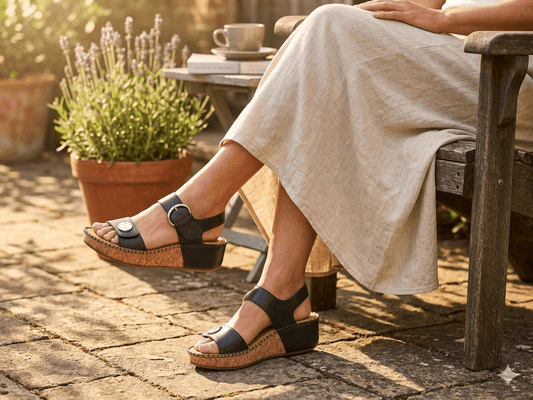 Mirian - Black Twin Touch Fastening Halter Back Wedge Sandal