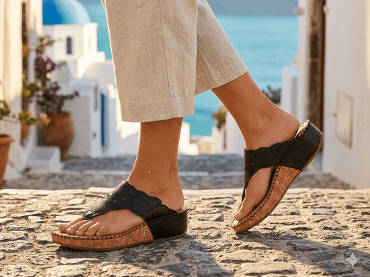 Corina - Black Touch Fastening Toe Post Wedge Sandal