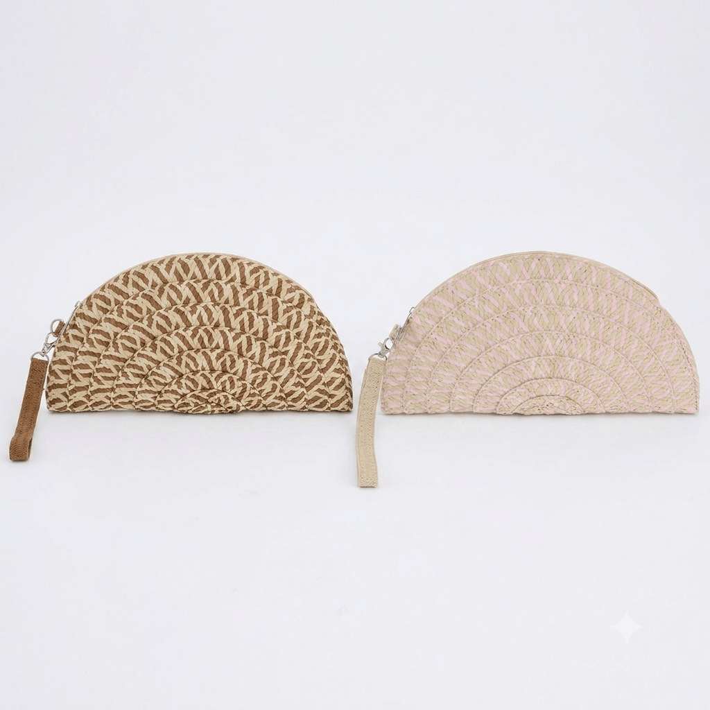 Woven Half Circle Clutch Bag - Two Colours