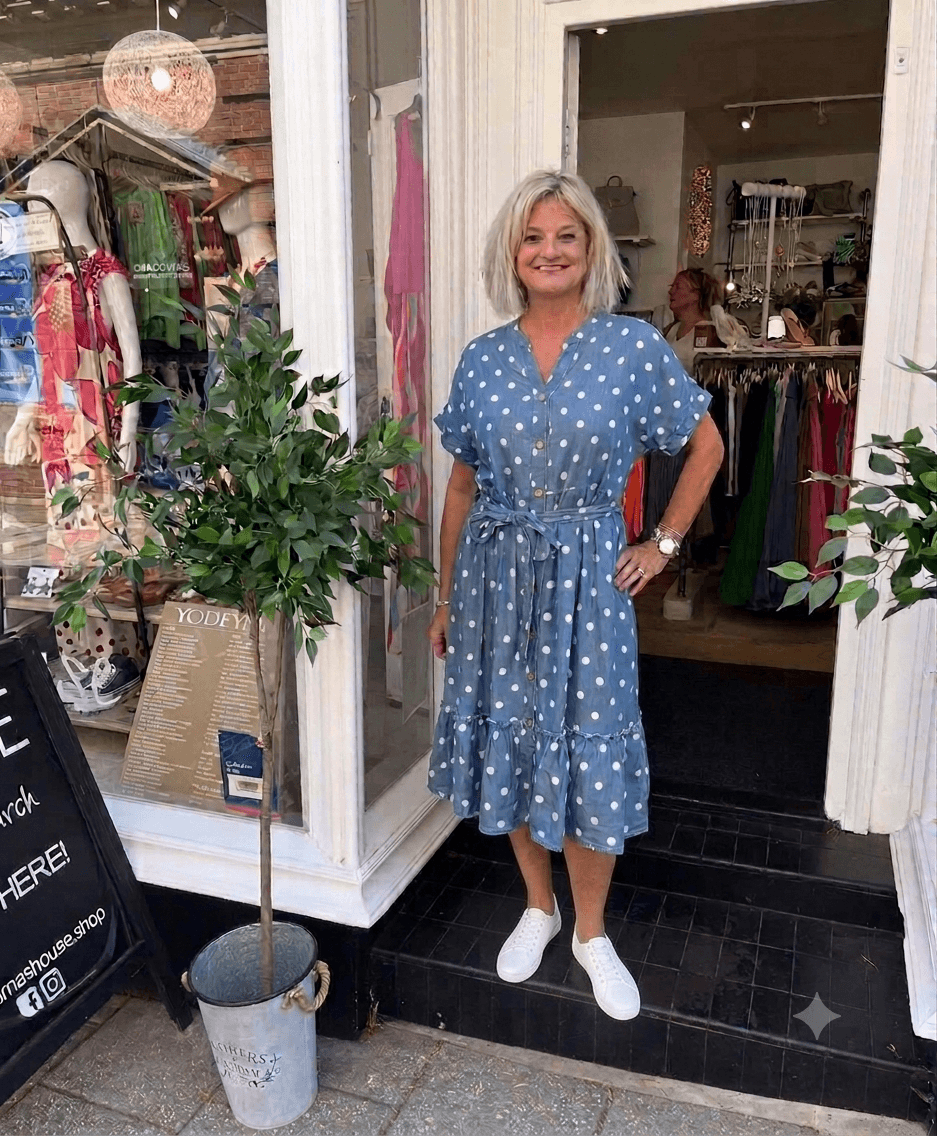 Ladies Chambray Polka Dot Knee Length Dress