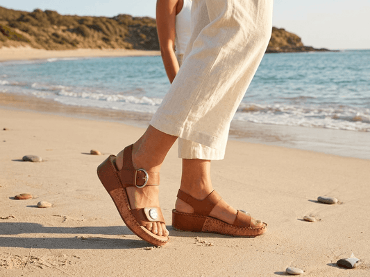 Mirian - Tan Twin Touch Fastening Halter Back Wedge Sandal