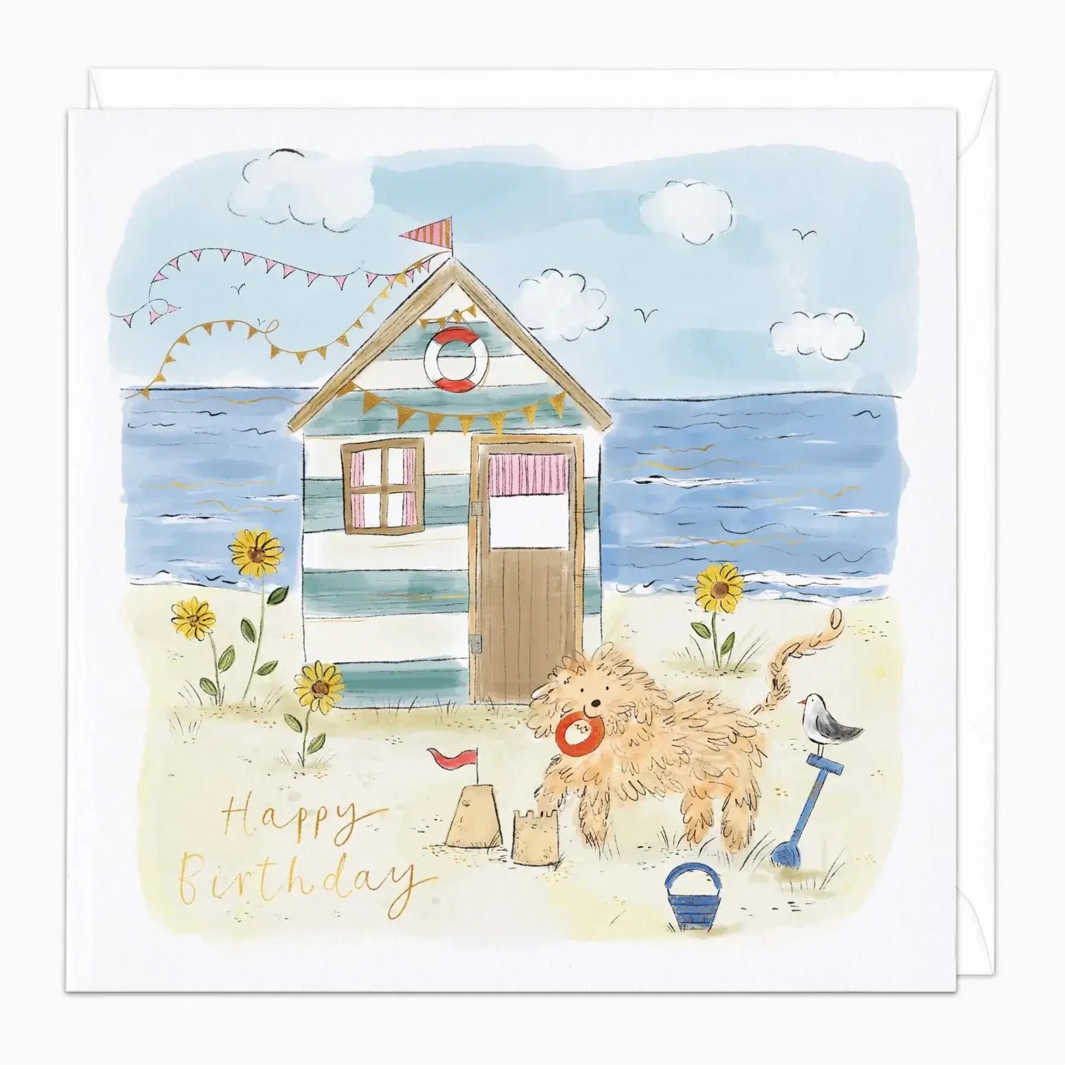 Scruffy at the Beach Birthday Card