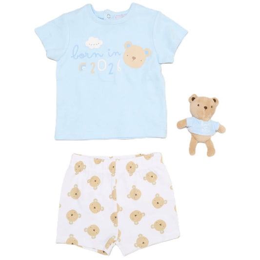 Baby Boys Bear T-Shirt, Shorts and Plush Toy Set