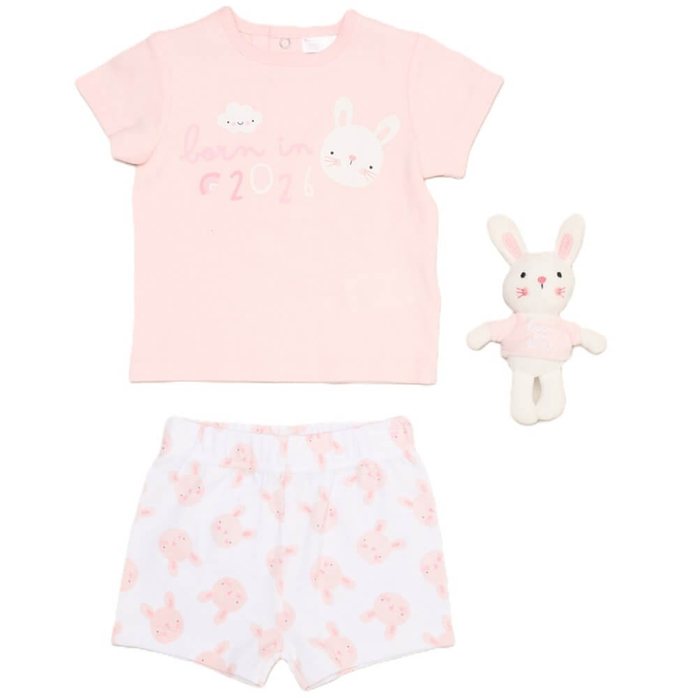 Baby Girls Bunny T-Shirt, SHorts and Plush Toy Set