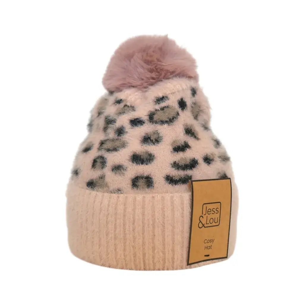 ess & Lou - Leopard Fluffy Bobble Hat