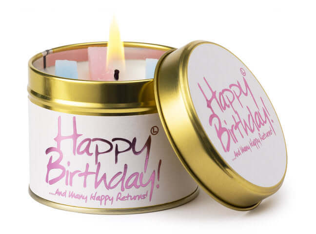 Lily Flame Happy birthday Candle in a Tin