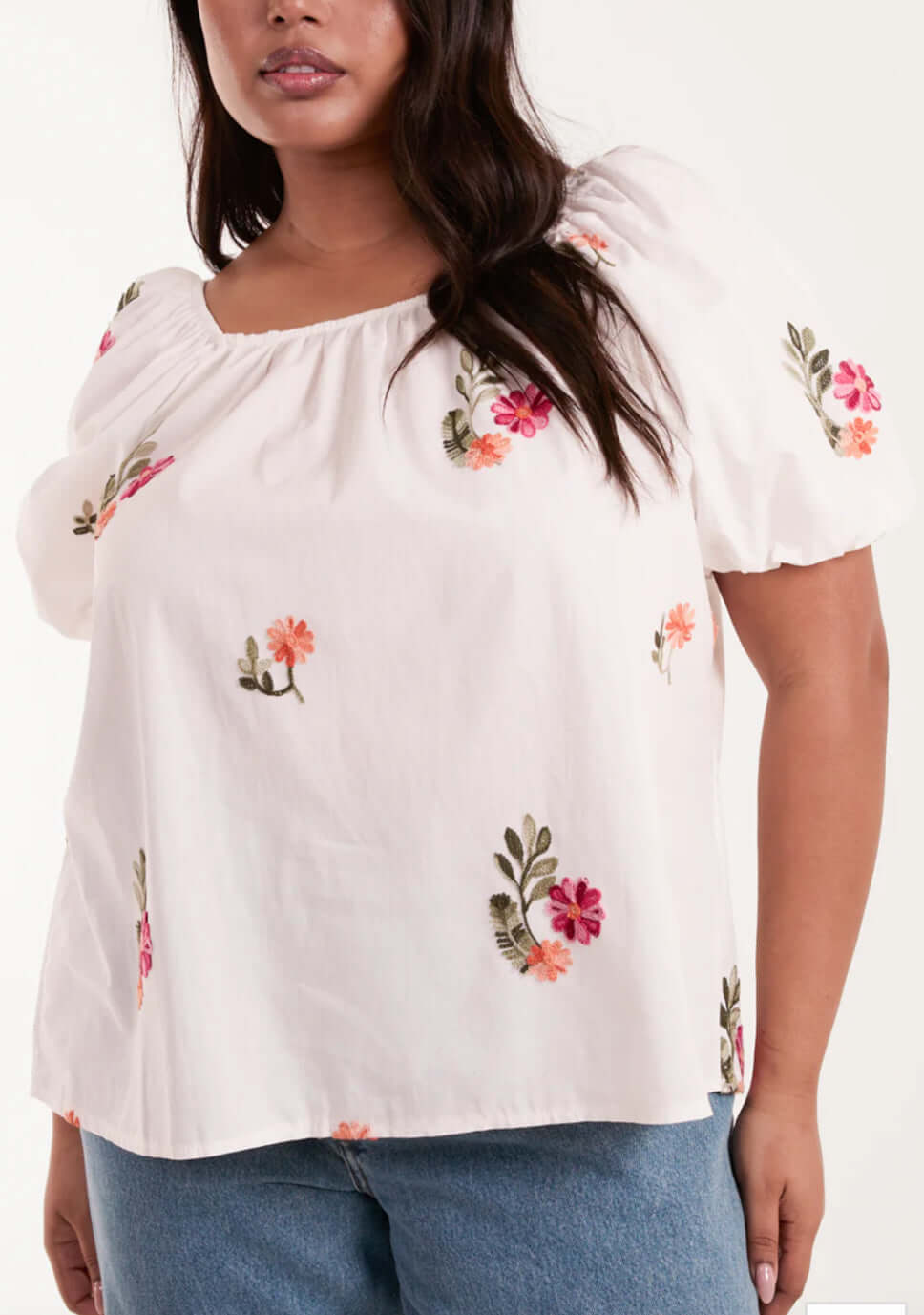 Lucy Curve Floral Embroidered Top