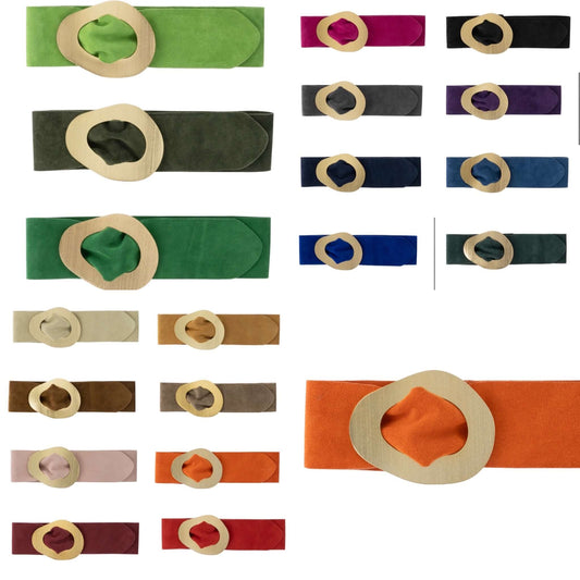 Real Suede Leather 'cinch in' Gold Detail Belt