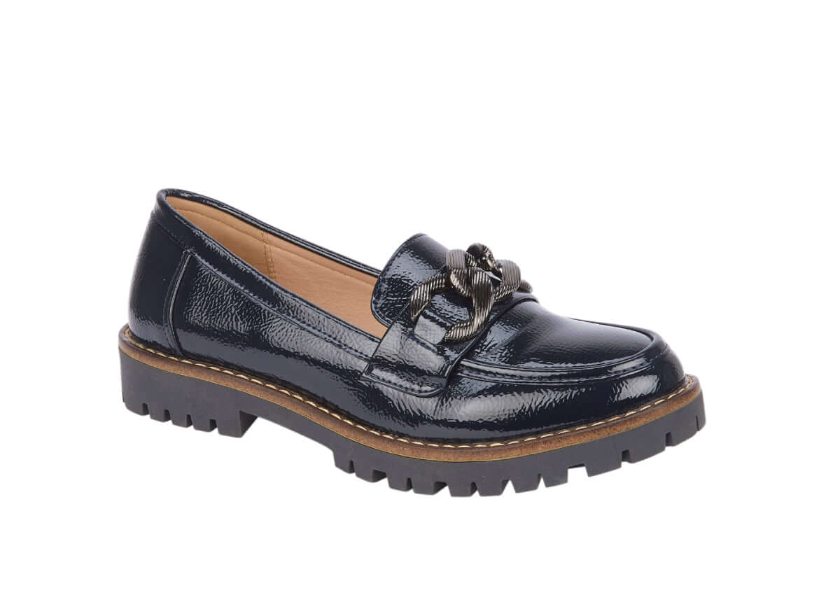 Adeline Navy Patent Chunky Loafer