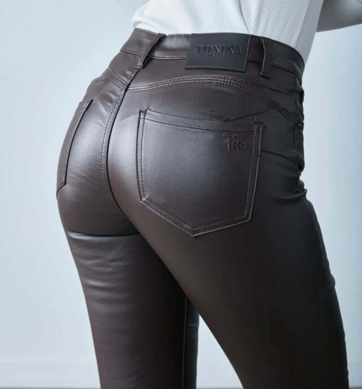 Toxik - Chocolate Stretchy Leather Look Jeans