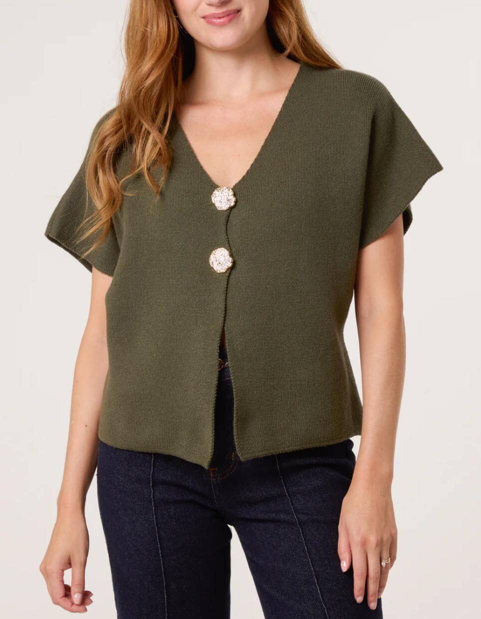 Tiffany Gold Button V Neck Cardigan