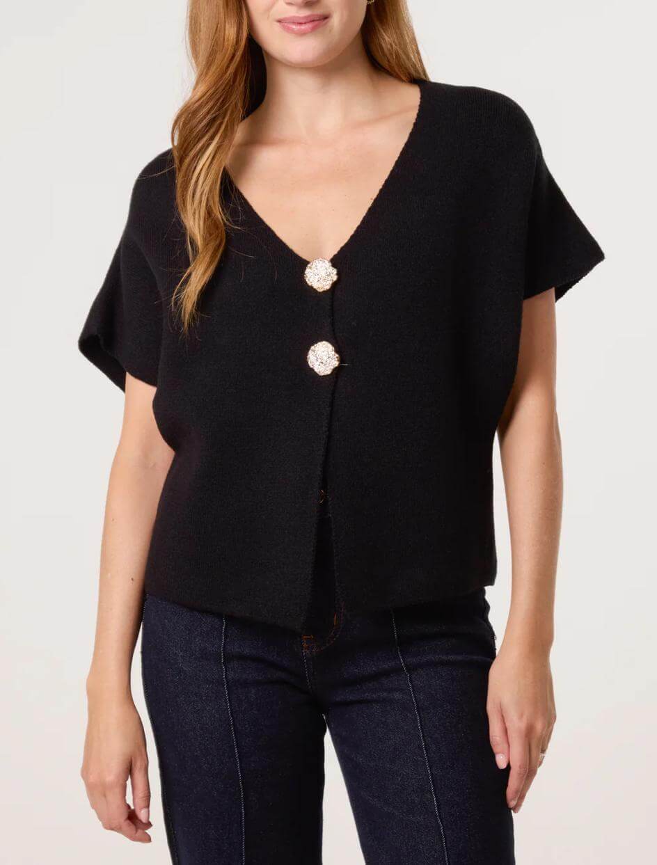 Tiffany Gold Button V Neck Cardigan