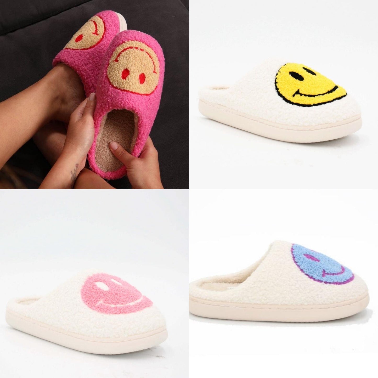 Ladies Borg Mule Happy Slippers