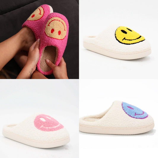 Ladies Borg Mule Happy Slippers