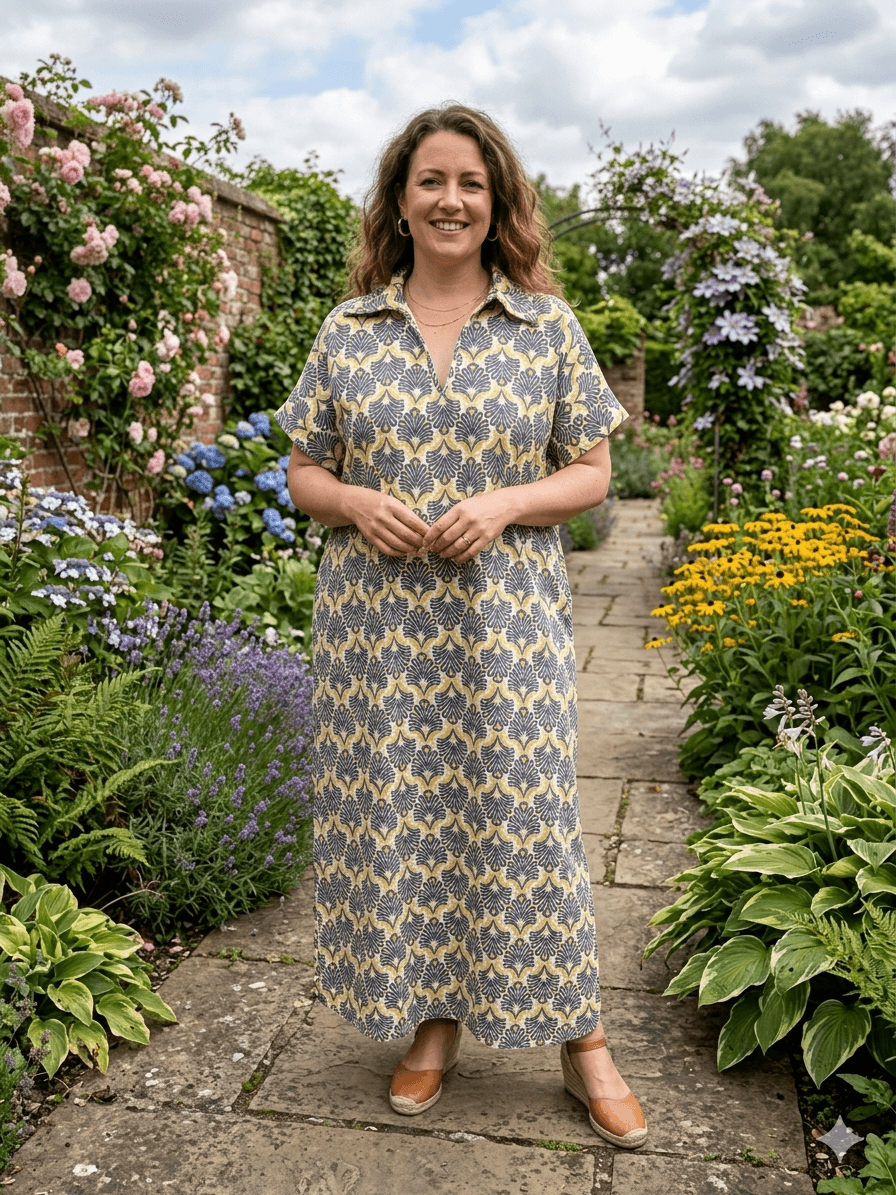Cheesecloth Filigree Print Tunic Maxi Dress